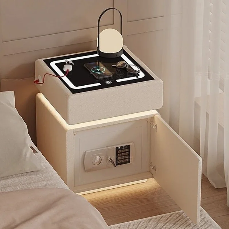 Knob Bedroom Nightstand Modern Light White Storage Nightstand Cabinet Smart Mesita De Noche Dormitorio Living Room Furniture view 4