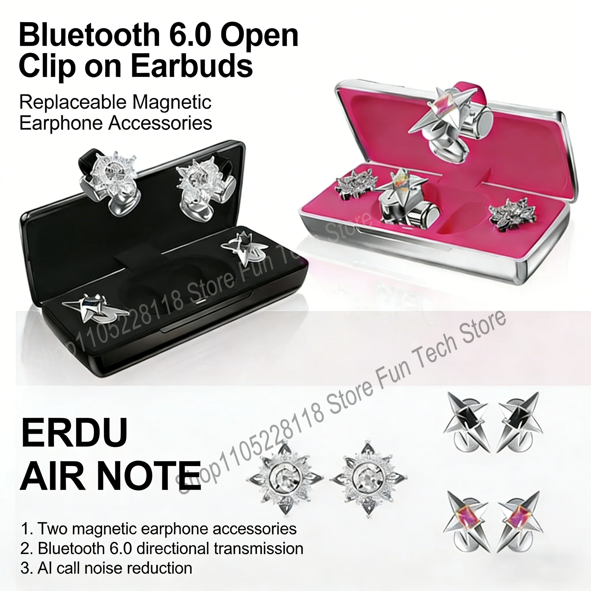 

ERDU Open Ear Clip Jewelry Earphones Magnetic Earrings Bluetooth 6.0 AI Noise Reduction Women Luxury Fashion Accessories