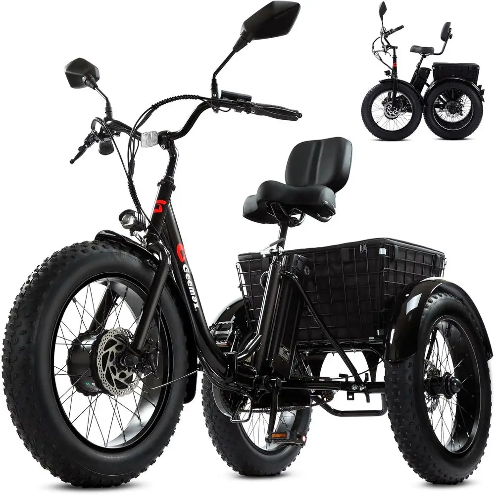 

20 x 4.0 Adult Electric Tricycle, 500W Motor, 20MPH, 36V 13Ah Lithium Battery, 80% Assembled, Black