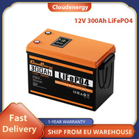 Cloudenergy 12V 300Ah LiFePO4 Battery Pack Backup Power,3840Wh Energy,6000+ Cycles,M8 TerminalL,CD Screen,Built-in 200A BMS,IP67