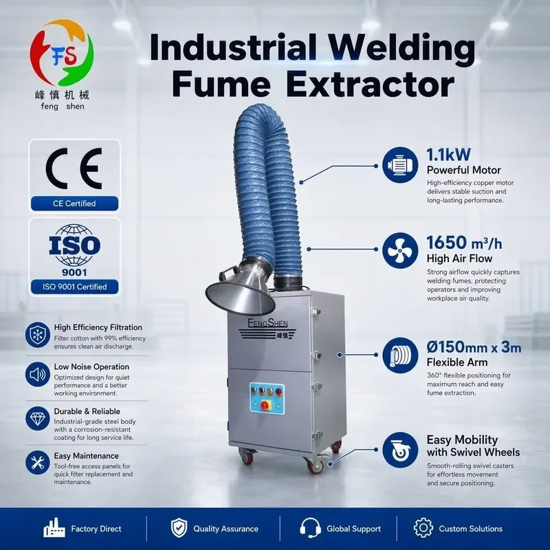 CE Portable Welding Fume Extractor Flexible Suction Arm Pulse Jet Cleaning Welding Smoke Dust Collector Welding Workshop