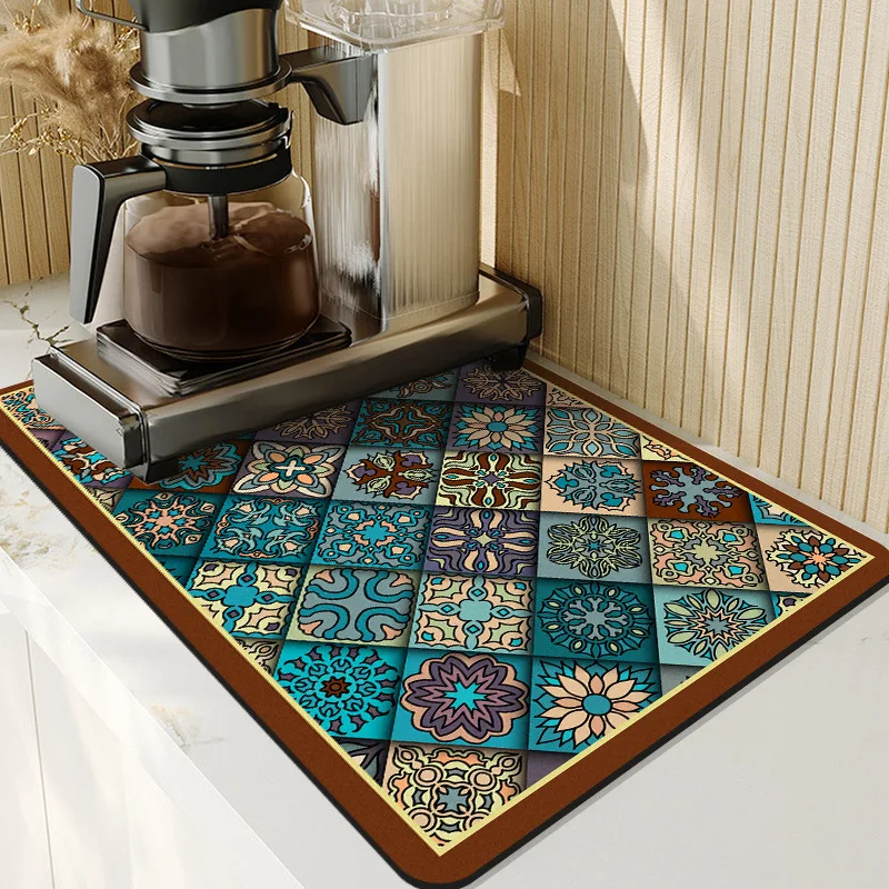 Cross-Border Retro American Tile Coffee Machine Mat Kitchen Countertop Water Draining Pad Quick-Drying Non-Slip Mat Disposable I