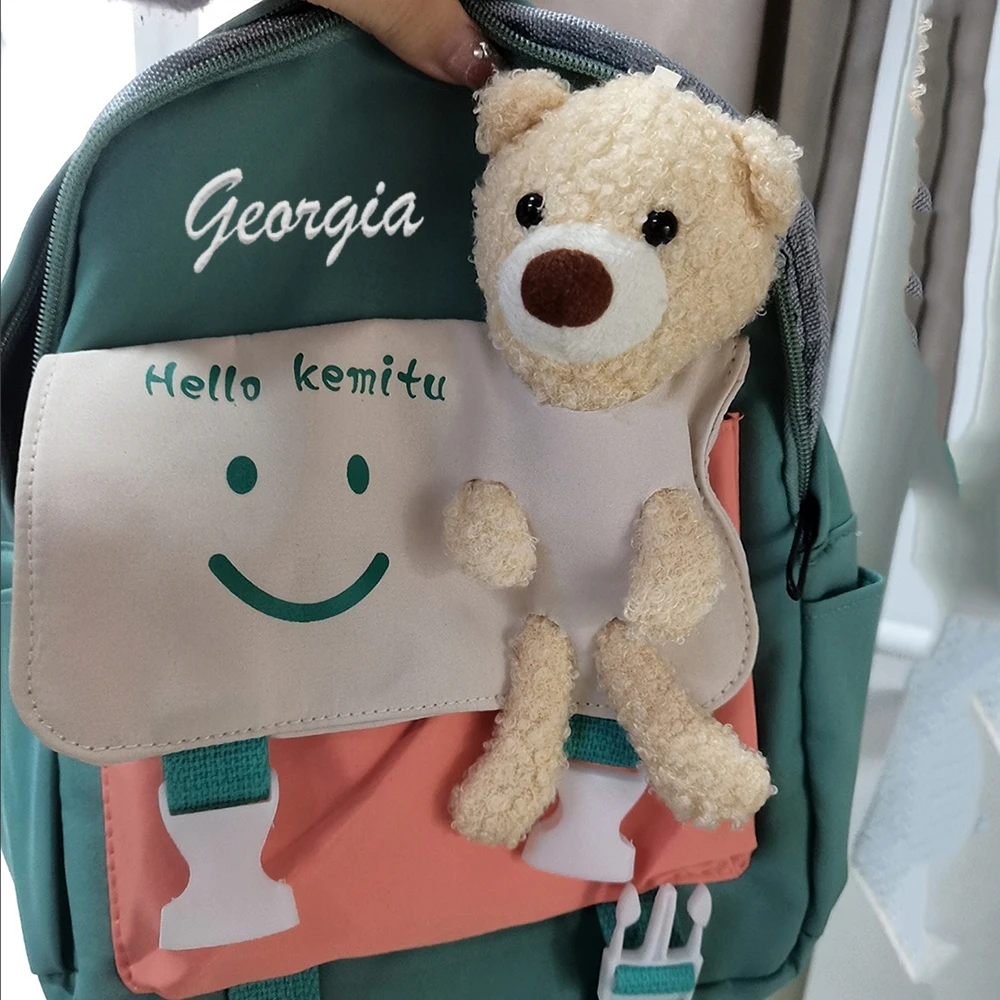 Custom Little Bear Splice Backpack Personalized Name Fashion Backpack Children's Cartoon Kindergarten Backpack Lightweight Bags