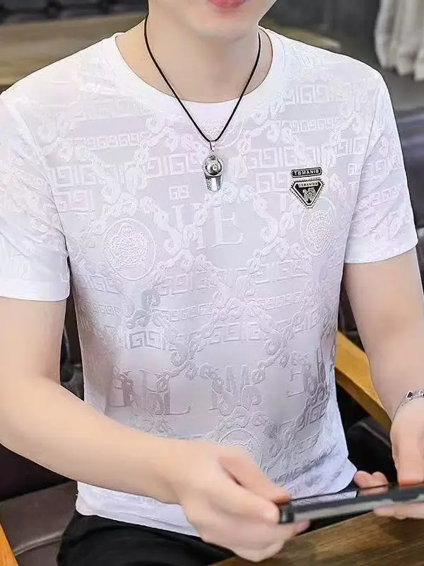 

Мужская футболка из ледяного шелка ort Sve Summer Thin Loose Fit f Sve Qui Dry Youthful Sle round Ne Regular Length