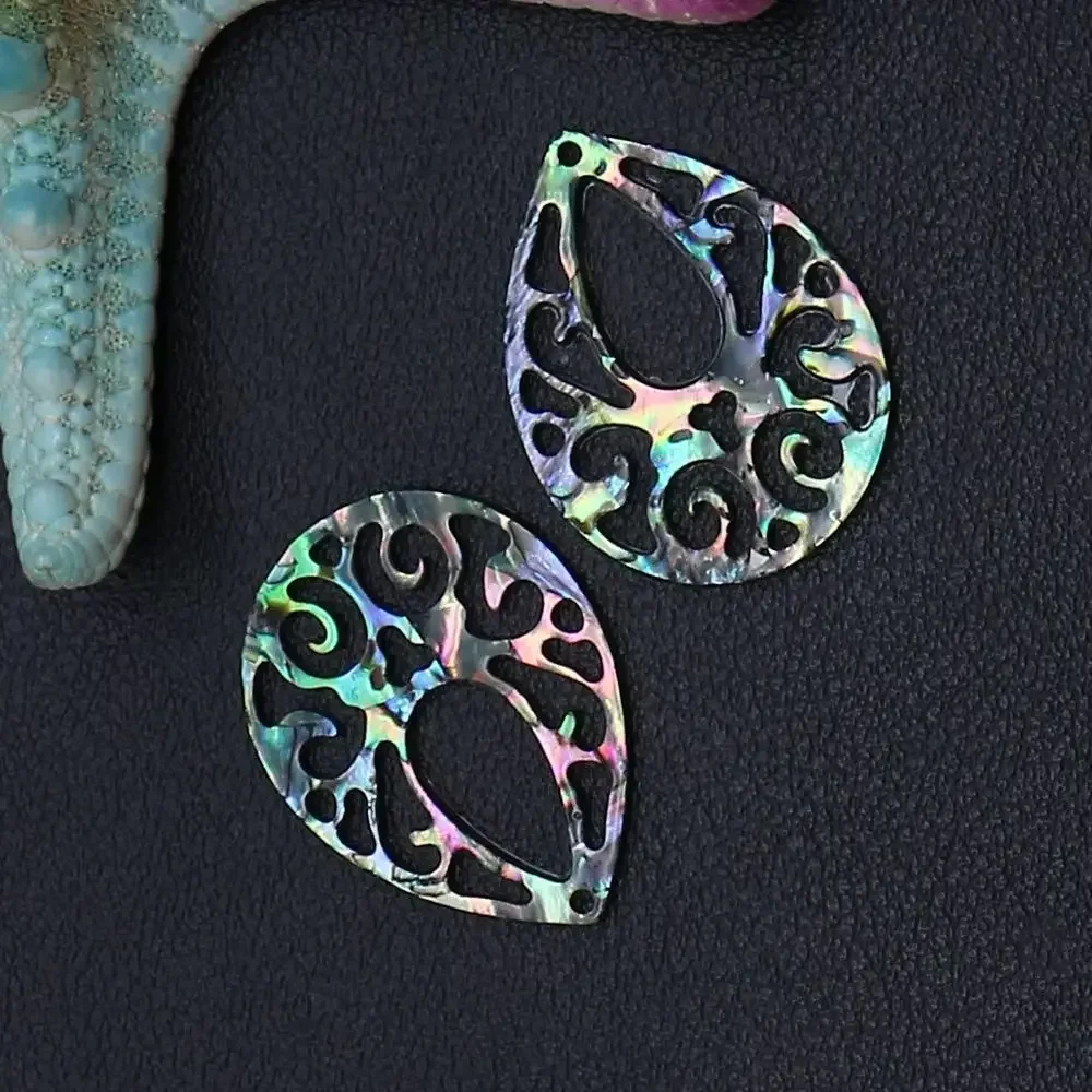 Water Drop Shape Seawater Pendant Single-sided Natural Abalone Shell Hand-carved And Hollowed Out Charms Jewelry Accessory 2Pcs