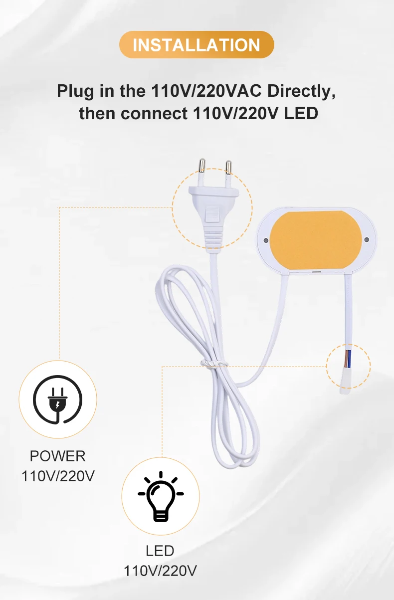 Hochspannungs-LED-Berührungsschalter AC 85V-265V Schrankbeleuchtungssteuerung bis zu 40mm Dicke mit Ein/Aus-Funktion und Helligkeitsregulierung – Detail 6