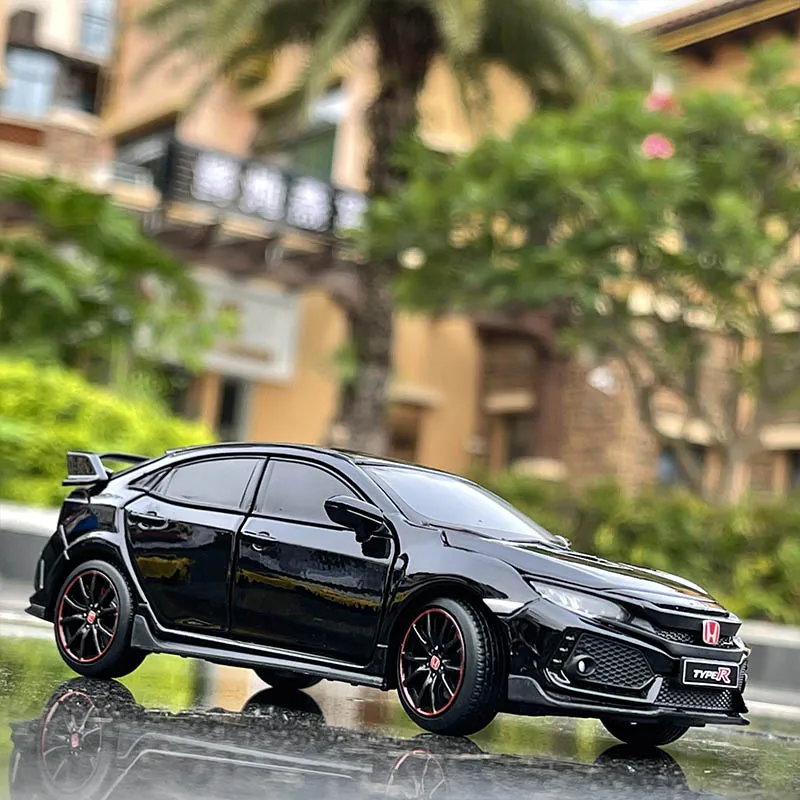 1/32 HONDA Civic Type R Alloy Sports Car Model Diecast Metal Toy Vehicles Car Model Simulation Sound Light Collection Kids Gifts