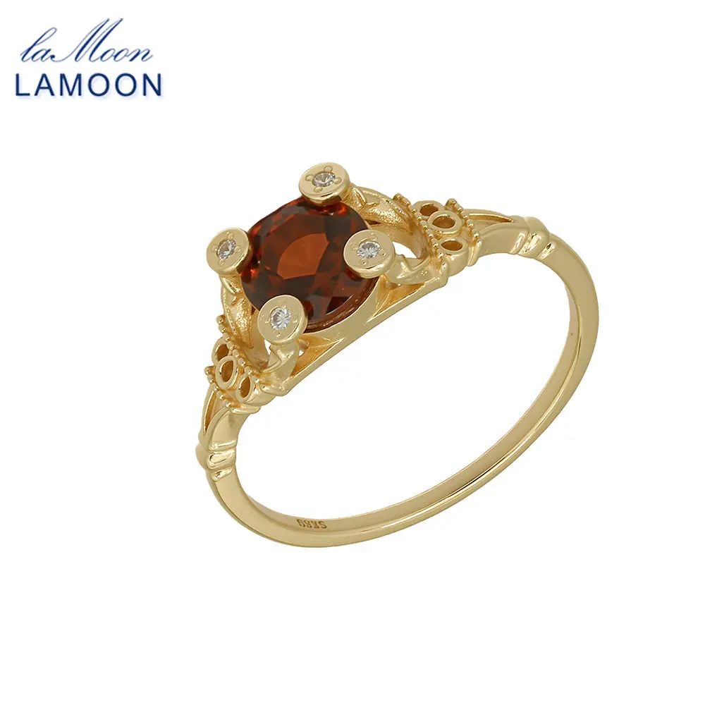 

LAMOON Luxury Natural Garnet Gemstone Ring For Women Court Style 925 Sterling Silver Gold Plated Party Aniversary Fine Jewelry