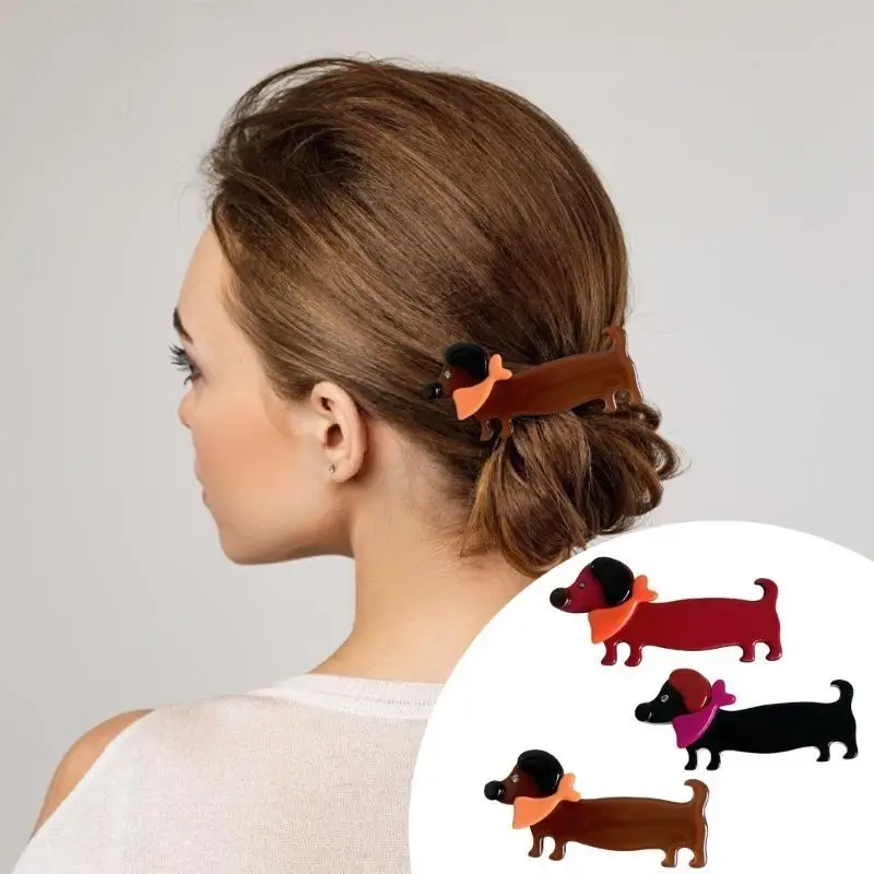 Pince à cheveux en acétate pour femmes filles, jolie épingle à cheveux en forme chien, Barrettes coiffure pour diverses