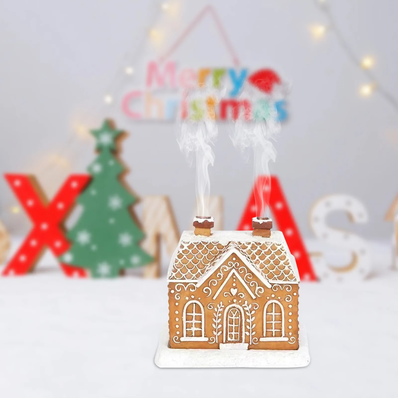 Christmas small house decorations resin wooden house snow winter incense cone burner ornaments landscape decoration gifts