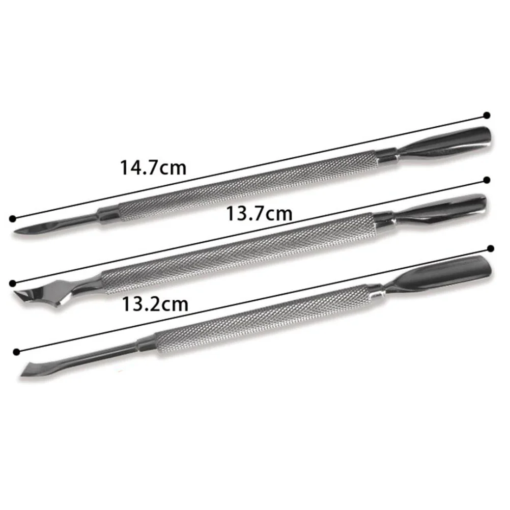 Empujadores de cutículas de acero inoxidable, limpiadores de esmalte de uñas de doble punta, herramientas de manicura para esmalte de uñas exfoliante, 3 uds.