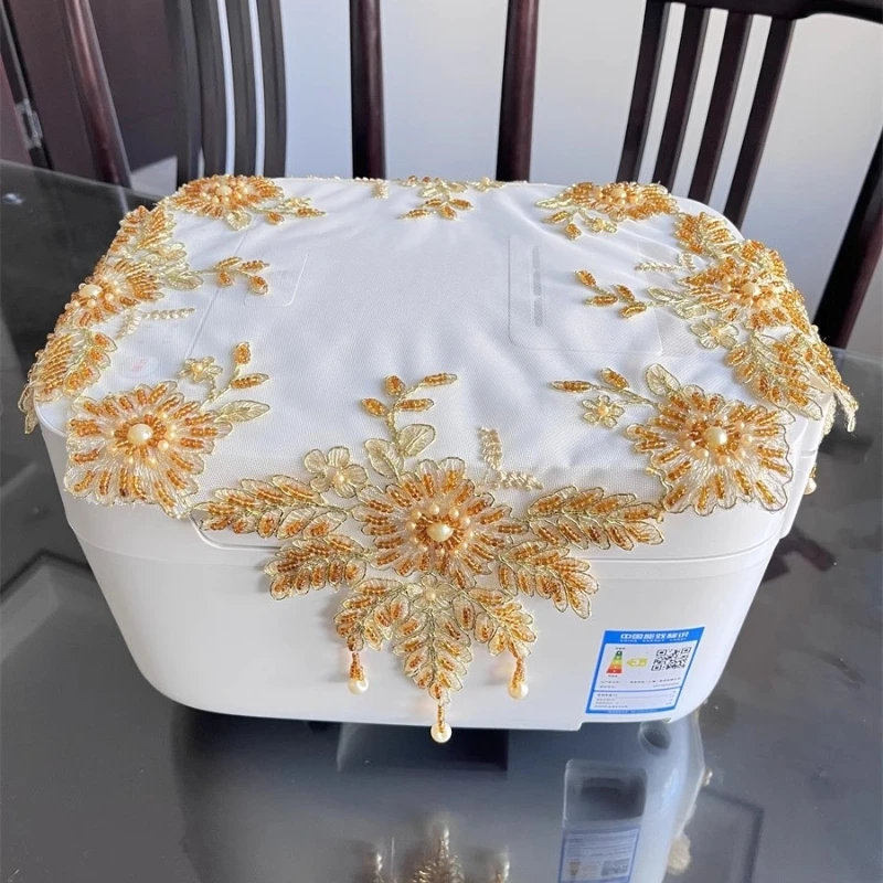 Exquisite European gold thread embroidery nail beaded square tablecloth home villa living room bedroom small round table mat