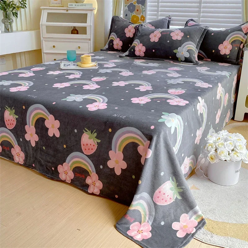 

2024 New Printed Thick High Gram Heavy Milk Velvet Single Product Bed Sheet Thickened Warm Autumn/winter Cartoon Mattress Cover