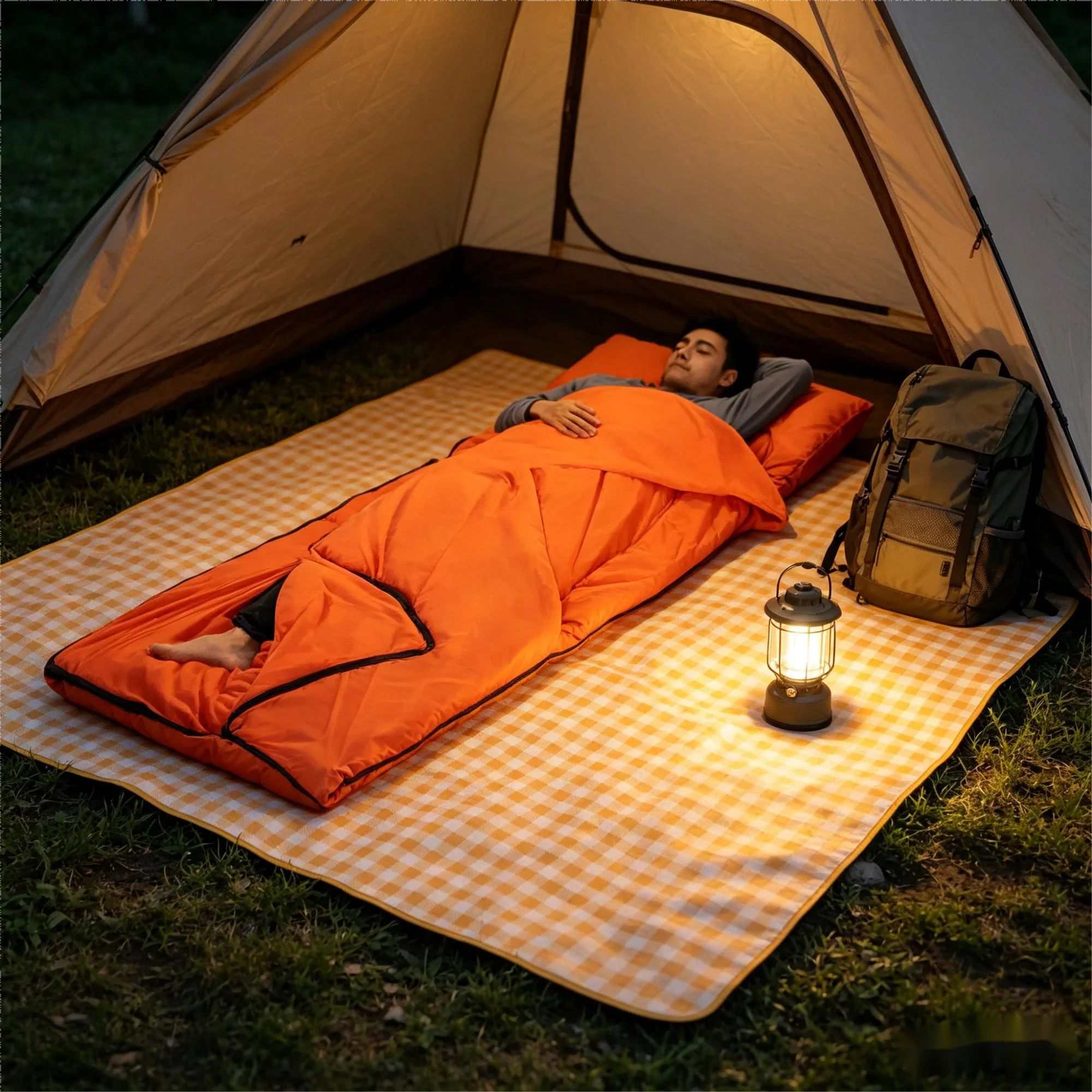 For Ultra Lightweight Summer Envelope Sleeping Bag with Lining for Travel Single Person Use in Hotels and Camping