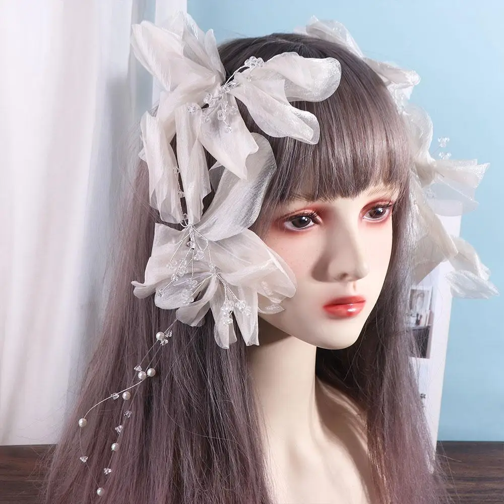 

Fashion Exaggerated Flower Bridal Headwear Luxury Fairy Bridal Headdress Tassels Exquisite Wedding Headwear Hair Accessories