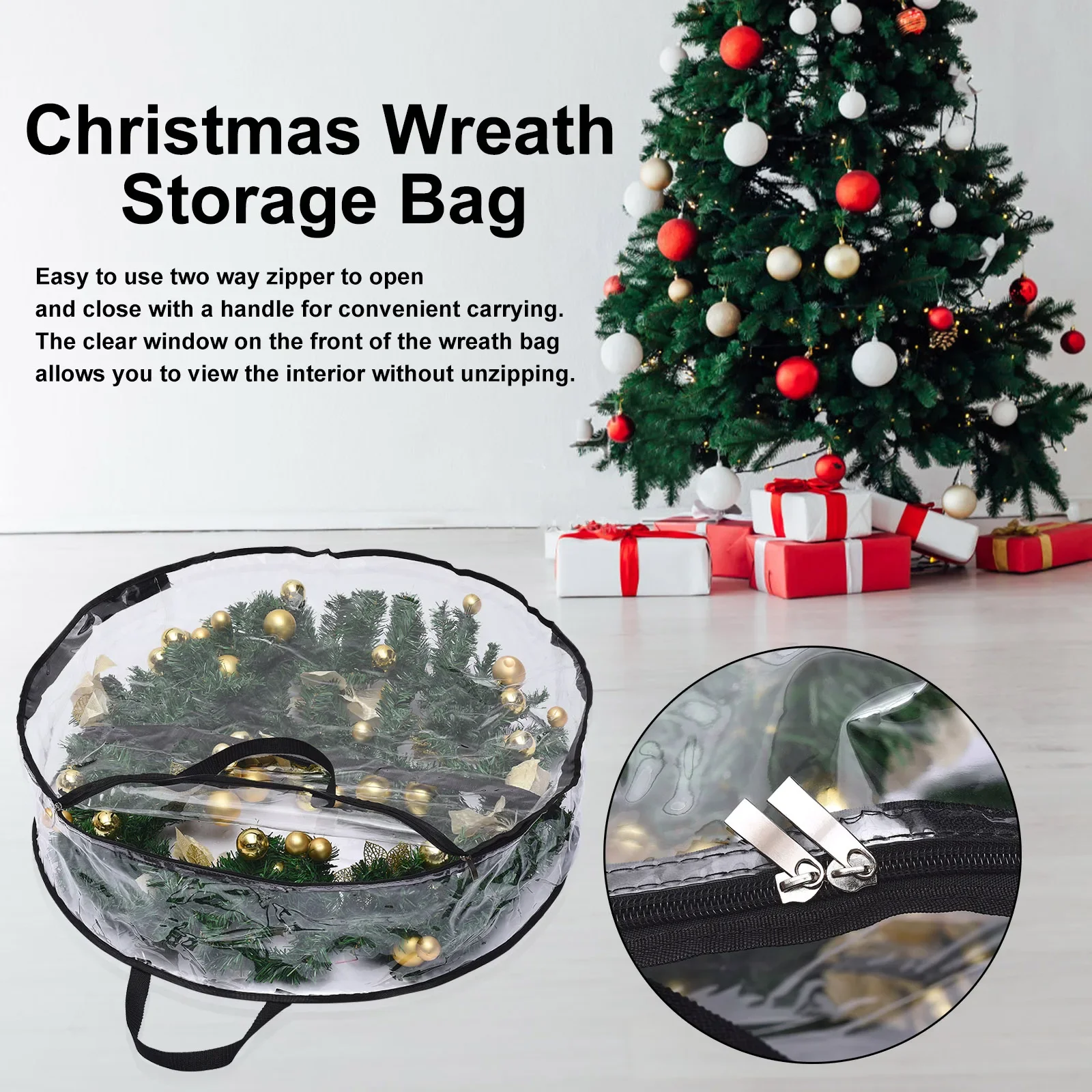 Wreath Garland Storage Bag Foldable Tansparent PVC Black Border Durable Christmas Decor Waterproof Carry Organizer view 2