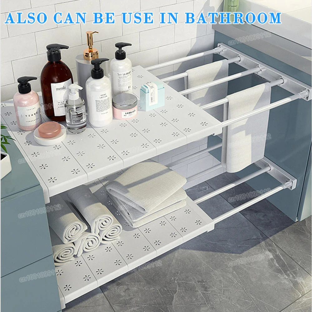 Stretchable Wardrobe Closet Organizer Rack Punch-free Retractable Layers Board Wardrobe Storage Shelves for Kitchen Bathroom