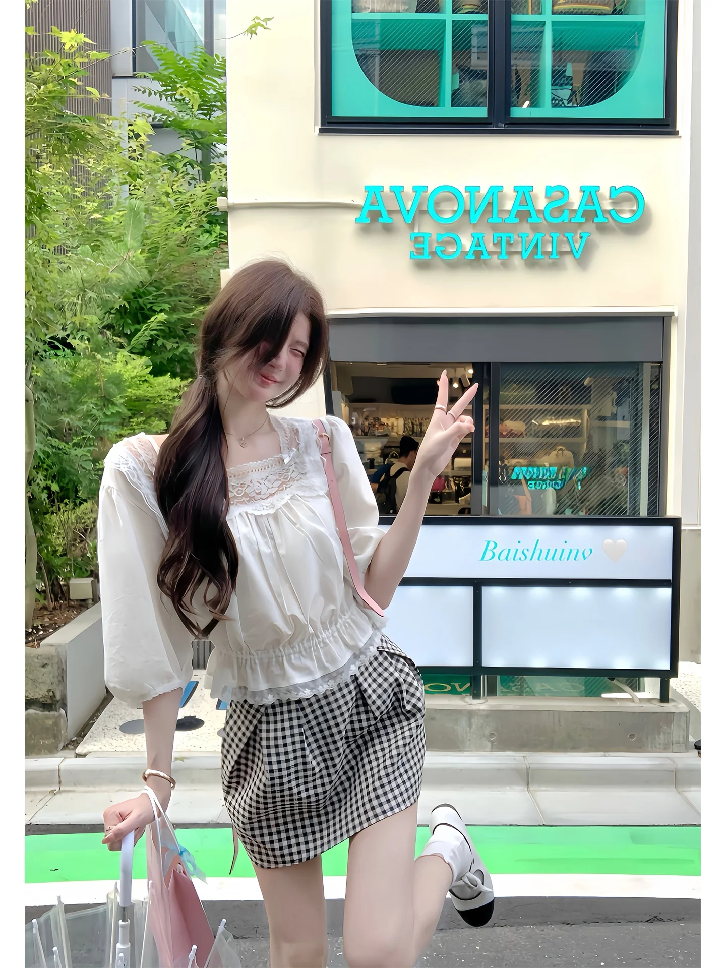 

Gentlewoman's Vintage Lace antung irt Square Collar Women's Summer Korean Design Soft Top Pure Color Cotton 00%