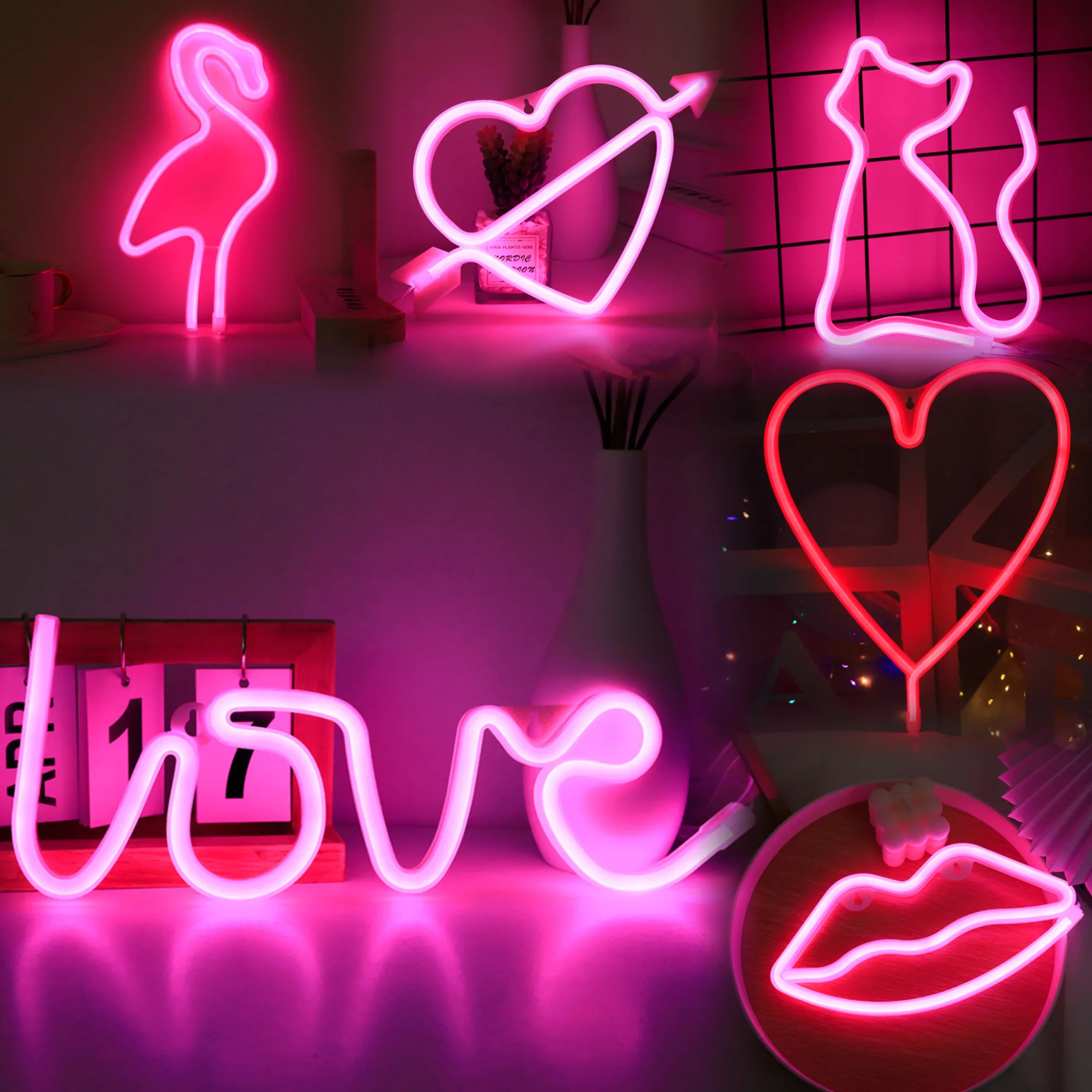 Heart Neon Sign Battery And Usb Dual Powered Led Light For Birthday Party Home Room Decoration Valentine'S Day Gift Cute Lamp