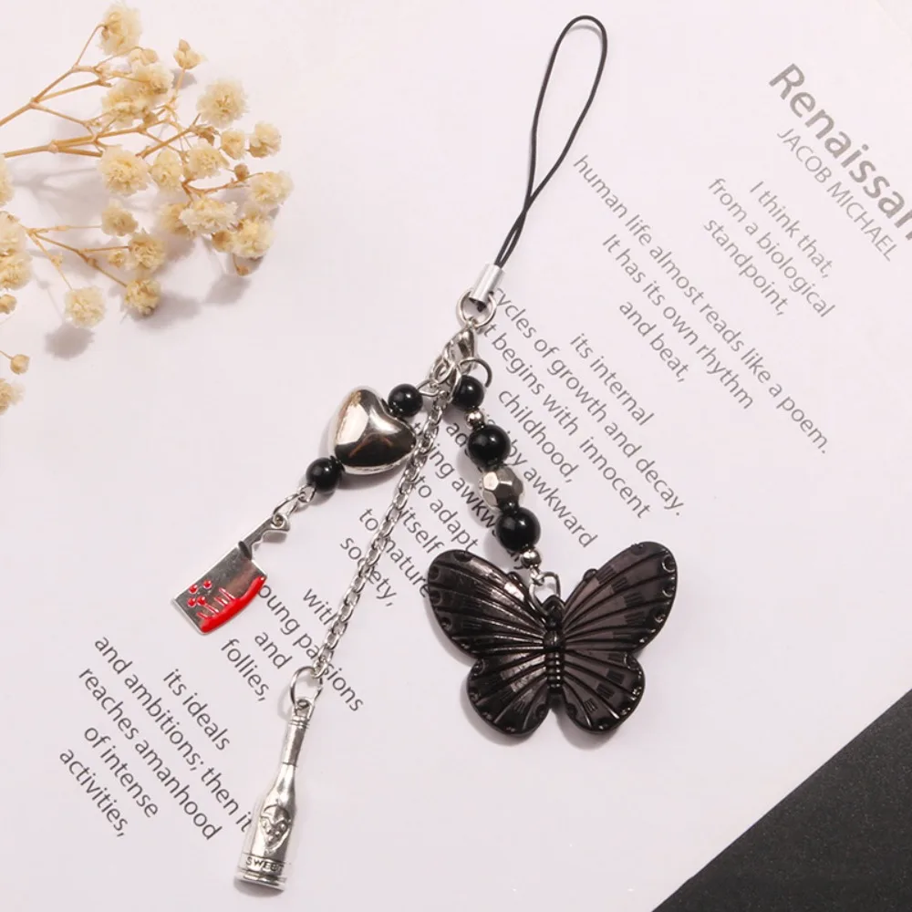 

Black Butterfly Y2K Phone Strap Gothic Style Charm Mobile Phone Chain Key Cord Sweet Cool Mobile Keychain Lanyard Phone Pendant
