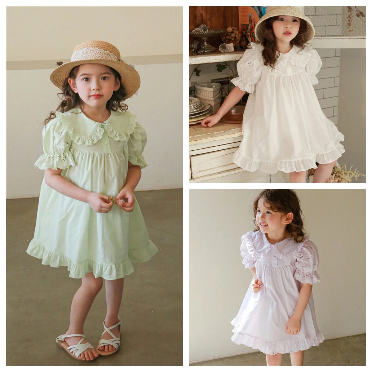 

Casual Kids Summer 2025 children's Little Baby Short Sleeve Dress Cotton With Fresh And Solid Lapel For Girls