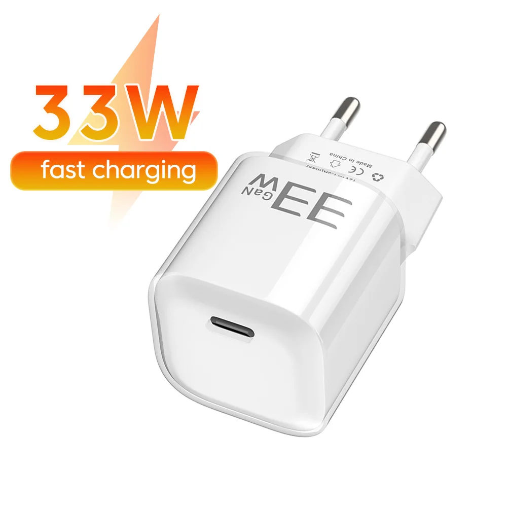 33W Type C GaN Charger PD 20W Fast Charger EU/US/UK Plug Mobile Phones Power Adapter For Iphone 15 16 17 Samsung Huawei Xiaomi