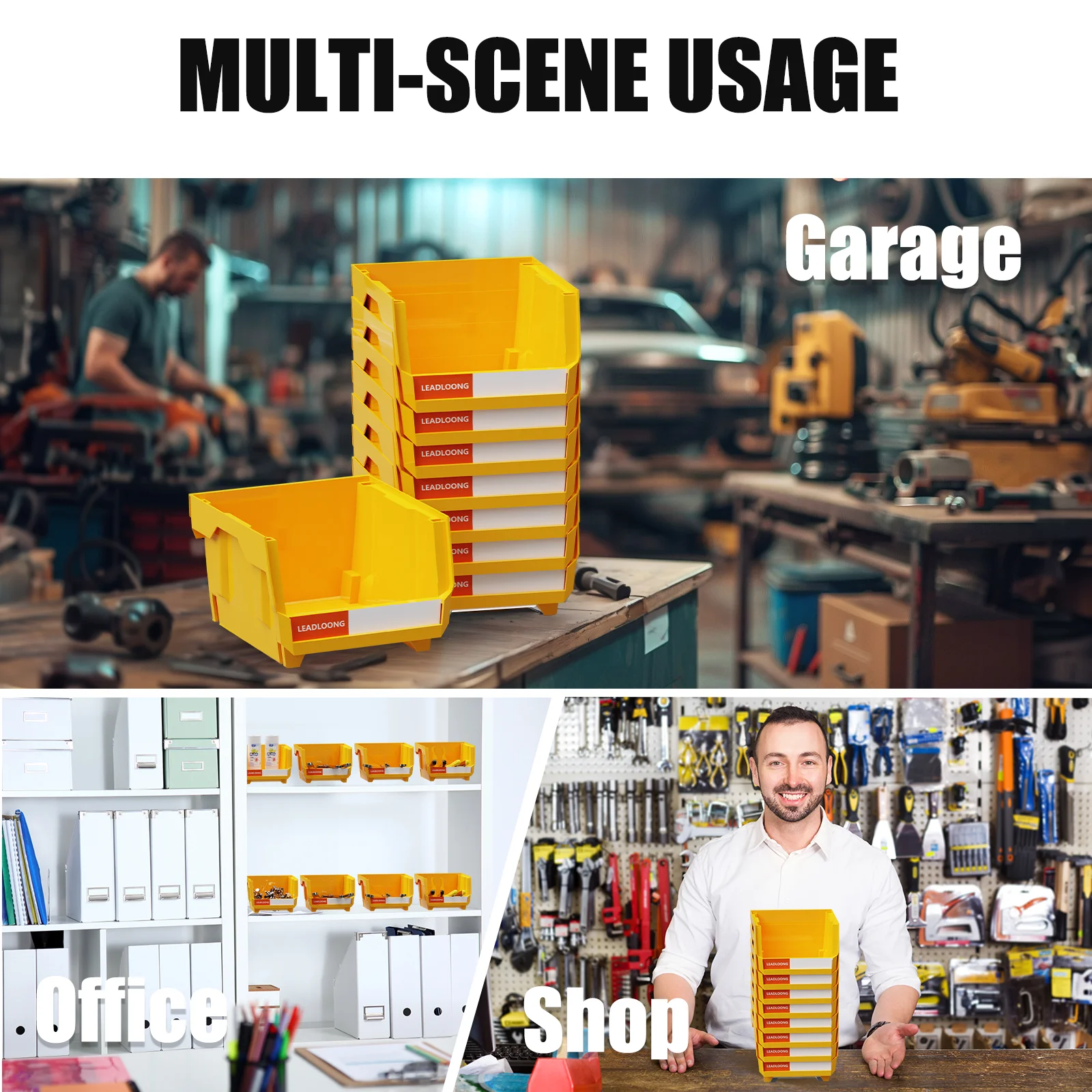 6/24 unidades 5 "x 4" x 3 "contenedores de armazenamento em camadas autônomos - recipientes de garagem empilháveis/pendurados para ferramentas e peças - organizador resistente