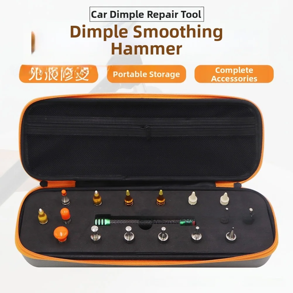 Auto Body Dent Repair Puller Hammer with Carbon Fiber Handle 16 Tips Magnetic Base and Lightweight Ergonomic Design