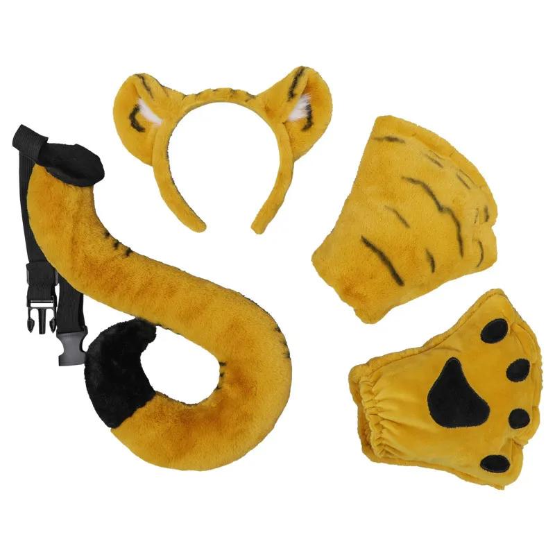 Costumes d'Oreilles de Tigre pour Enfant, Garçon, Fille, Homme, Ensemble Jupe et Bandeau de Sauna, Accessoires de Cosplay