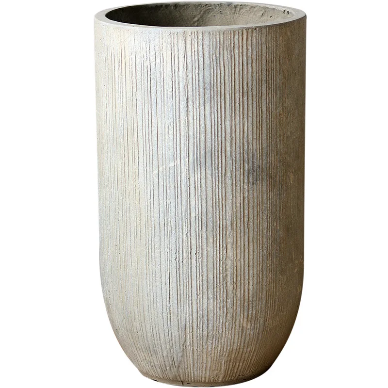 Retro large floor-to-ceiling flower pot magnesium mud breathable high cylindrical flower pot living room garden shopping mall de