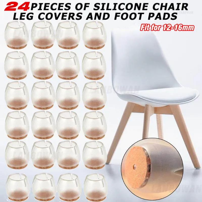 24pcs Silicone Table Chair Leg Cap Felt Anti-slip Furniture Wood Floor From Scratches Protector Covers and Noise Table Legs Pads