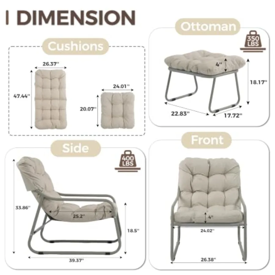 Outdoor Chair with Ottoman for Patio Use, All-Weather Wicker in Beige, Extra Cushioned Seat and Backrest for Maximum Comfort