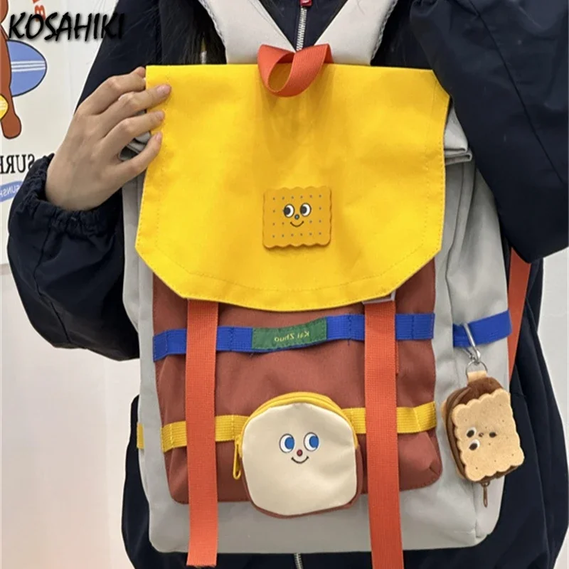 

Винтажный лоскутный рюкзак контрастного цвета Kawaii, милый Y2k, женские школьные сумки, студенческие мужские дорожные универсальные рюкзаки, модные Ins