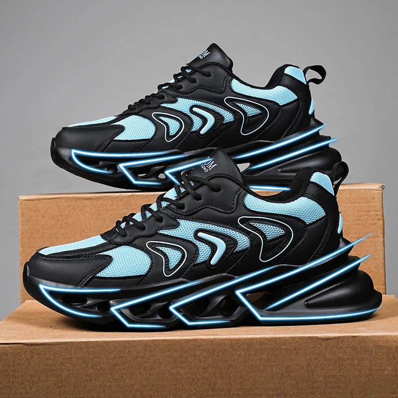 

Breathable flying woven blade sports shoes with shock-absorbing spring soles and high top shoes for men, lightweight and non sli