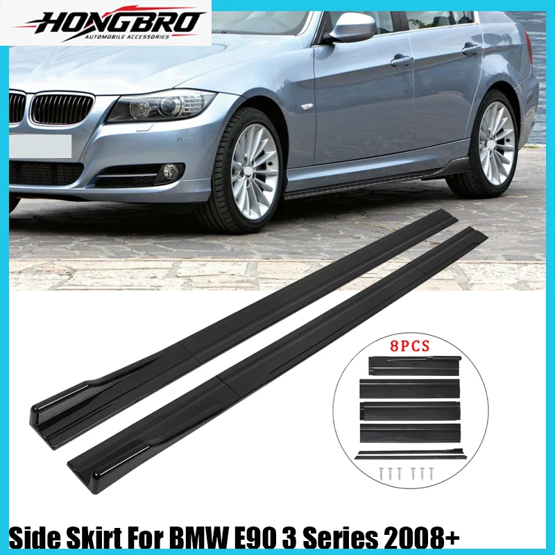 For BMW E90 2008+ 3 Series Side Skirt Extensions Rocker Panel Lip 8Pcs 86.6 inch ABS Plastic Gloss Black Accessories