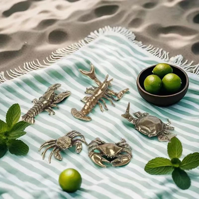 

Solid Brass Crayfish Ornament Vintage Animal Pen Holder Desktop Decoration Crafts Collections Lobster Figurines Tea Pets