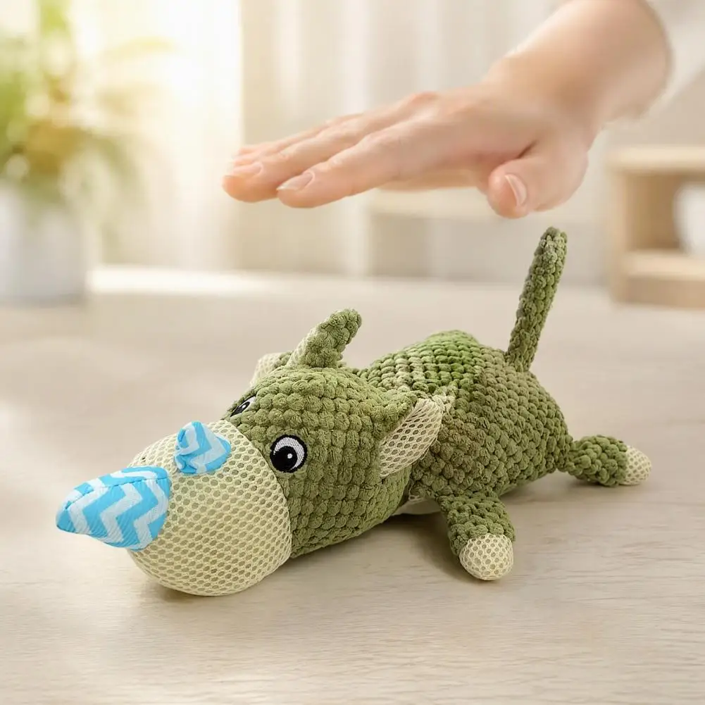 Tear Resistant Dog Toys Squeaky Plush Dog Toy with Sound Durable Mesh Splicing Chew Toy Training Toy for Dogs Rhino Monkey