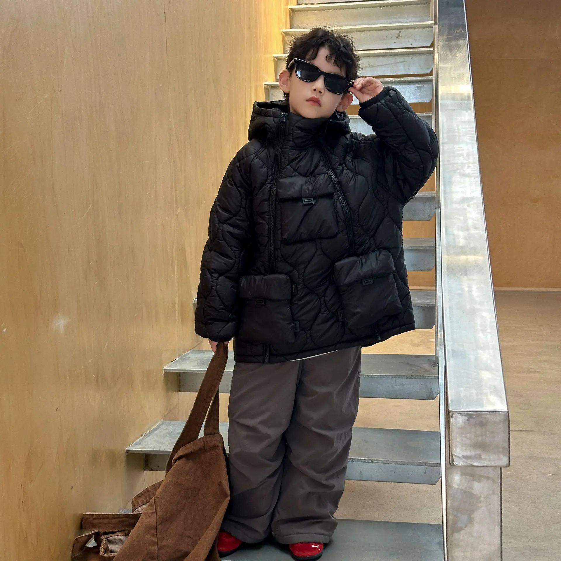 Children Clothes Winter Cotton-padded Jacket Boys Thickened Warm 2025 New Korean Style Hooded Solid Color Warm Kids Coat