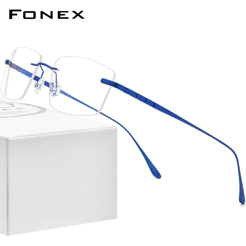 FONEX Pure Titanium Eyeglasses Frame Men Rimless Square Glasses 2020 Women Frameless Eyewear 8555