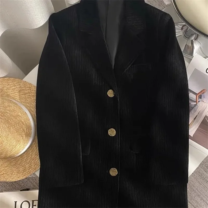 

Korean Women Long Sleeves Loose Blazer Coat Autumn Femme Corduroy Top Jacket Winter Ladise Fashion Patchwork Casual Suit Outwear