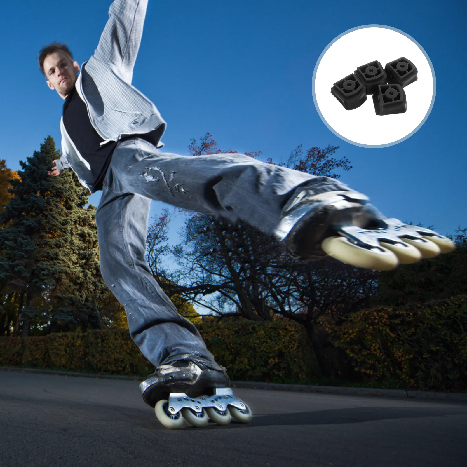 

4Pcs Roller Skate Brake Blocks Easy Install Rubber Stopper Universal Inline Skate Replacement Brake Pads Blue