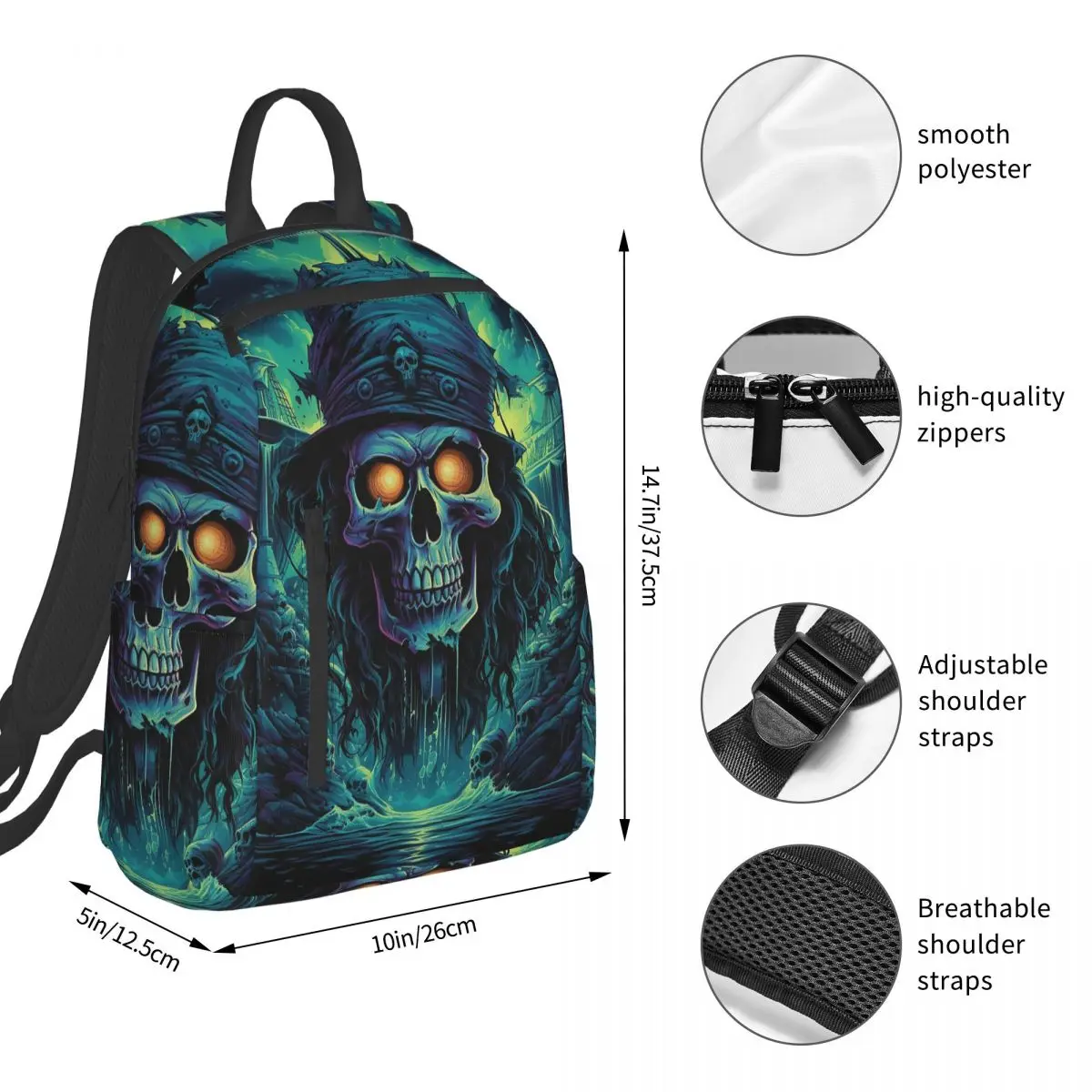Gothic Pirate Skull Design Backpack Student BookBag Kids School Bag Laptop Shoulder Bags Boys Girls