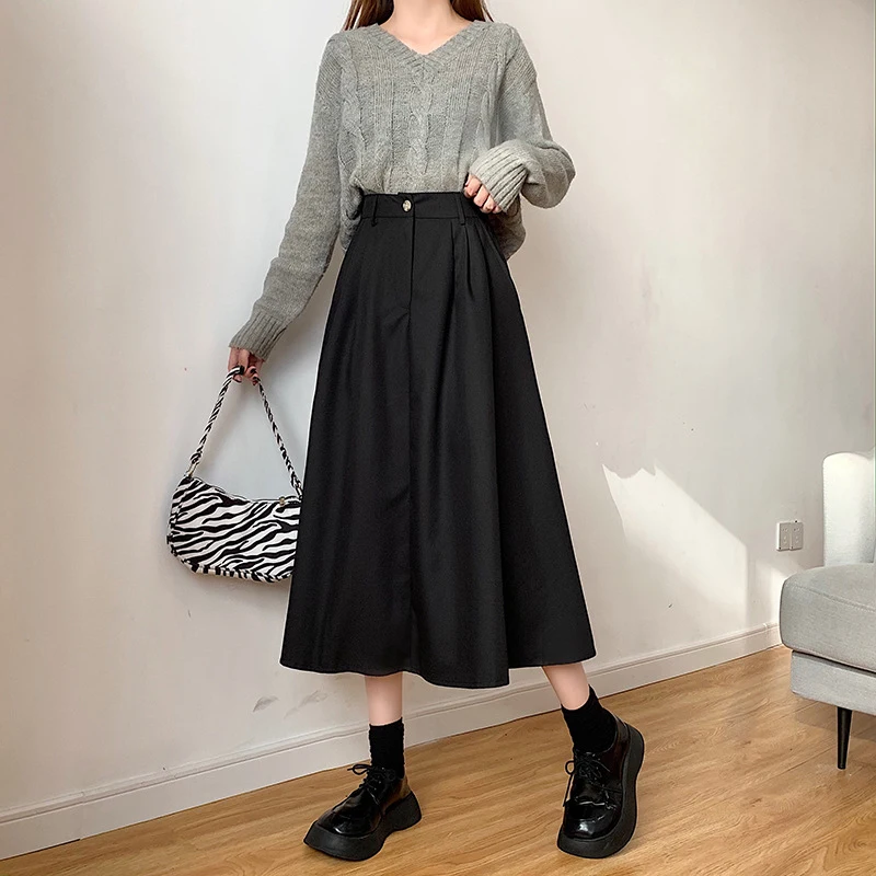 New Fashionable High Waist Student Workwear Style Loose A-Line Skirt For Women