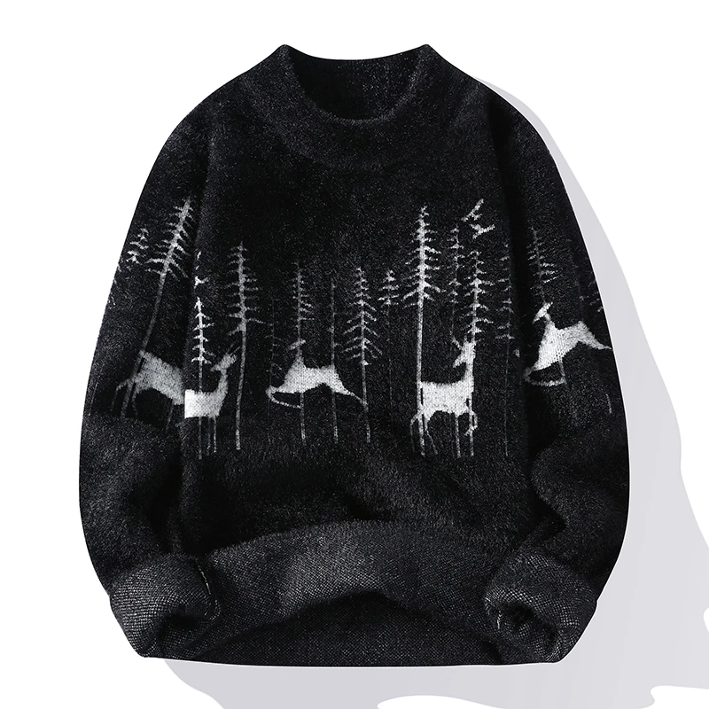 Men's Autumn Winter Long Sleeves Knit Sweater Round Neck Mink Fleece Jacquard Best Seller Pullover Trend Leisure Men's Clothing