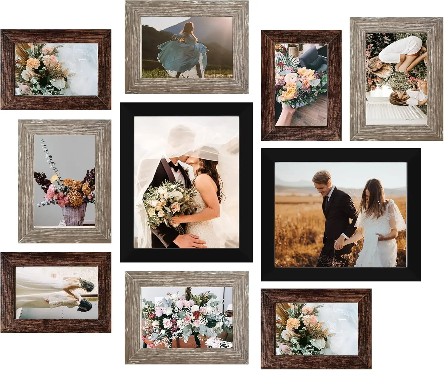 

Picture Frames Collage Wall Decor 10-Pack, Gallery Wall Frame Set with 8x10 5x7 4x6 Frames, 3 Finishes for Home Display
