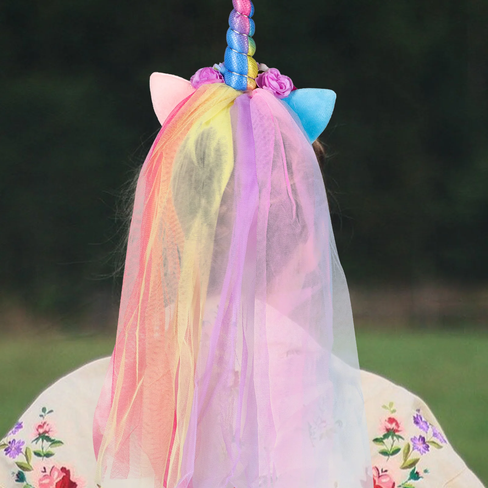 

1Pcs Unicorn Hair Hoop Veil Headdress Kids Headband Birthday Party Hair Accessories Cute Fashion Veil Headdress for Girls