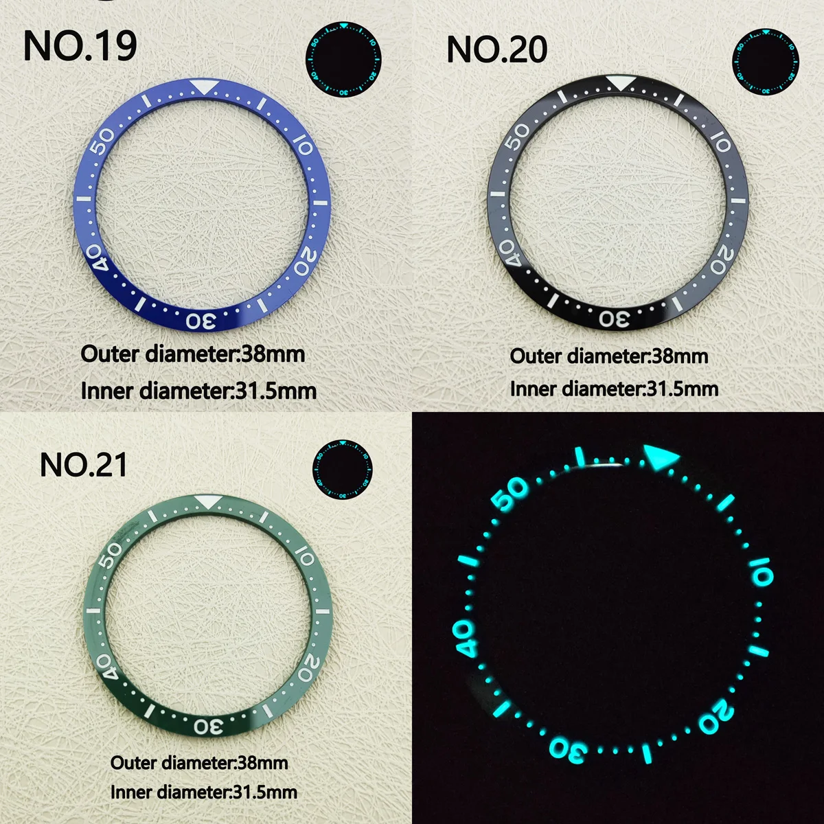 Flat Ceramic Bezel Insert 38mm*31.5mm Modify for Watch SKX007 SKX009 Replacement Watch Parts Luminous Ring Stickers ALL