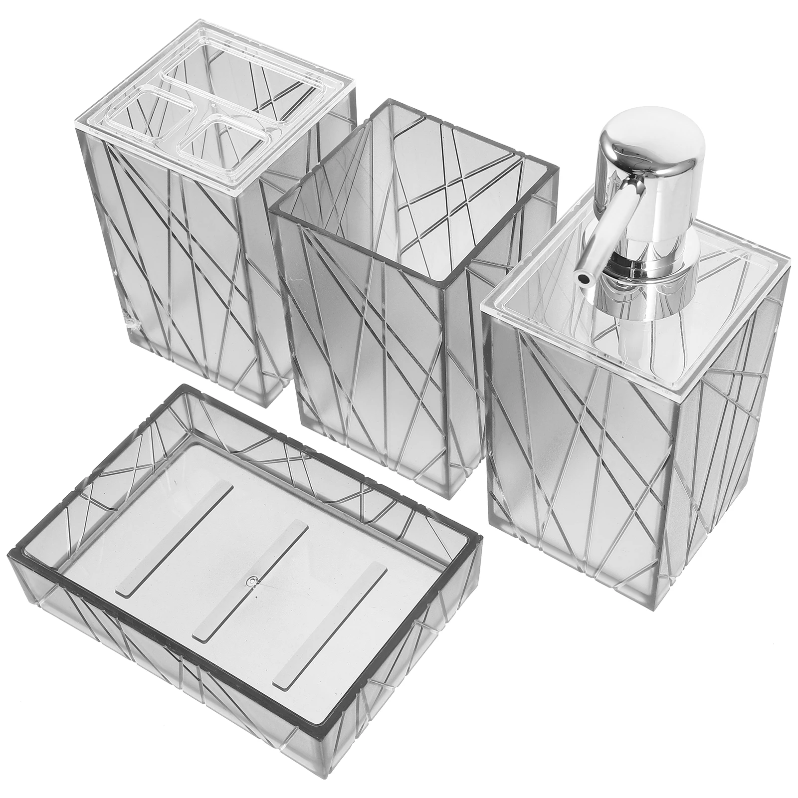 

1 set Bathroom Accessory Set Soap Dispenser Toothbrush Cup Plastic Accessories Countertop -4 Transparent Grey