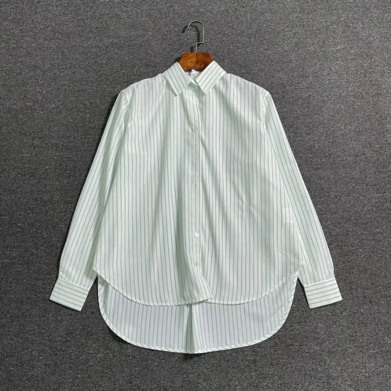 Striped Shirt for Women, Yang Mi\'s Same Striped Embroidered Shirt, Nordic Commuting Style, Early Spring of 2024