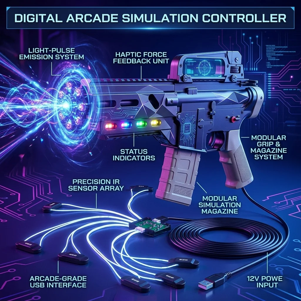 Arcade Simulation Controller with Real Recoil Feedback - USB Interactive Shooting Device for PC/Batocera/MAME - 51cm Light Gun